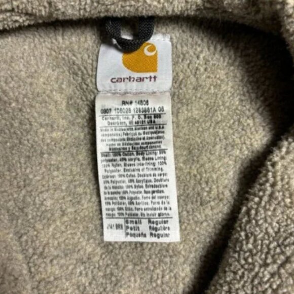 Carhartt Hooded Canvas Jacket Small Sherpa Lined Brown J141 Workwear Distressed - Picture 2 of 16